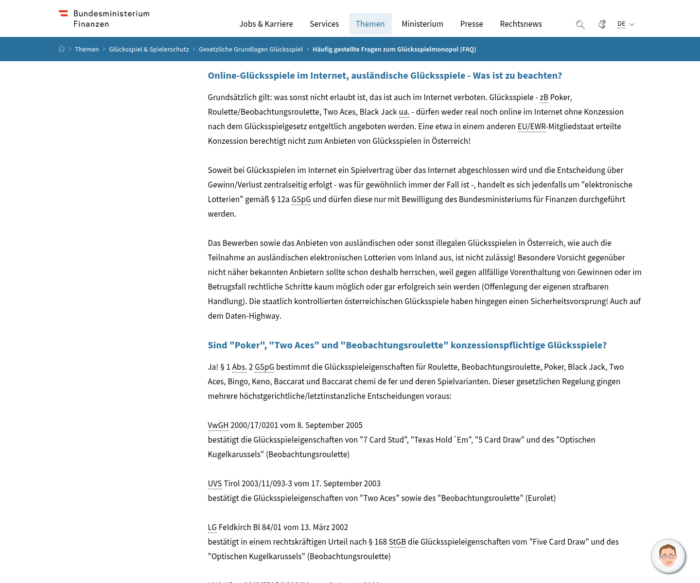 Gespeicherte BMF-Evidenz zur österreichischen Konzessionspflicht
